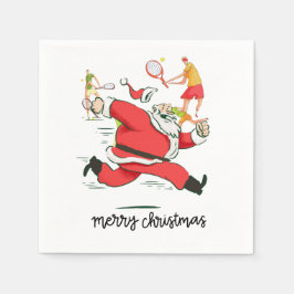 Tennis Player bakom Jultomten till jul Pappersservett