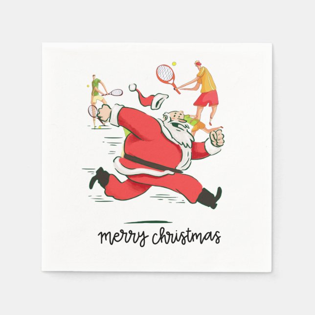 Tennis Player bakom Jultomten till jul Pappersservett (Framsidan)