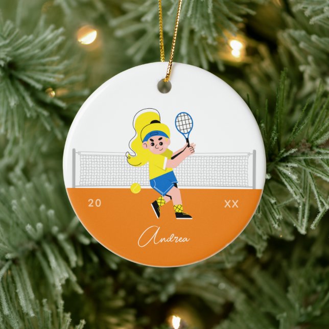 Tennis Player Blonde Hair Barn och Year Julgransprydnad Keramik (Träd)