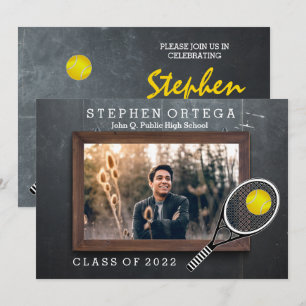 Tennis Player Chalkboard Photo Studenten Inbjudningar