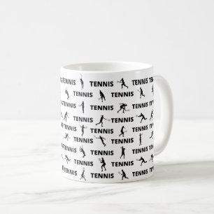 Tennis Player Coach Black Silhouettes Mönster Kaffemugg