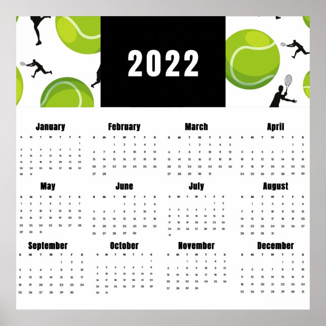 Tennis Player Coach Calendar 2022 Boll Mönster Poster (Framsidan)