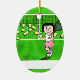 Tennis Player, Female - Personlig Tecknad Gift Julgransprydnad Keramik