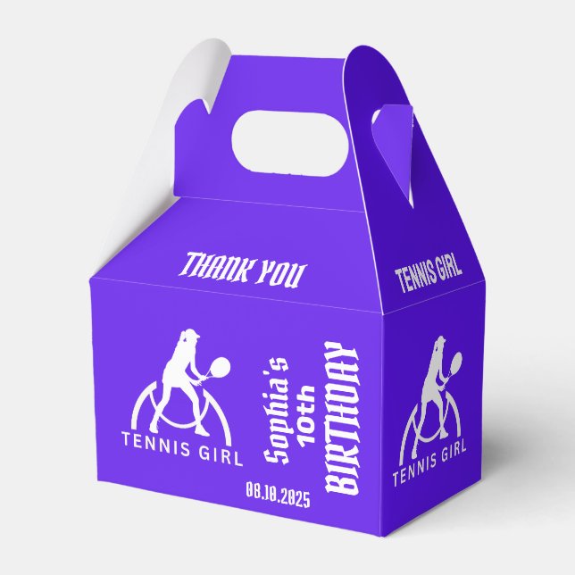 Tennis Player Girl, Birthday Girl Favor Box Presentaskar (Framsidan Sidan)