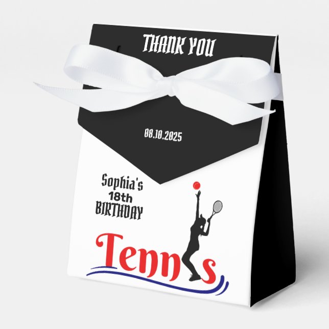 Tennis Player Girl, Birthday Girl Favor Box Presentaskar (Framsidan Sidan)