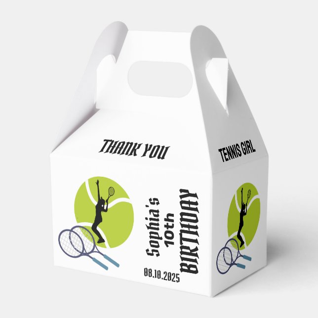Tennis Player Girl, Birthday Girl Favor Box Presentaskar (Framsidan Sidan)