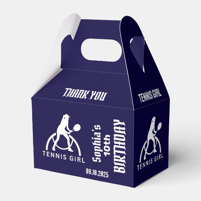 Tennis Player Girl, Birthday Girl Favor Box Presentaskar (Framsidan Sidan)
