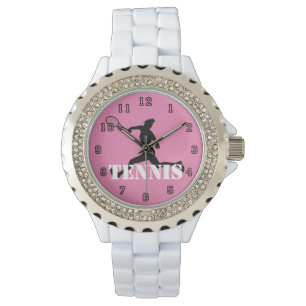Tennis Player Girl Silhouette Rosa, Black, White Armbandsur