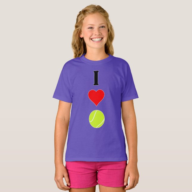 Tennis Player I Kärlek (Heart) Tennis Lodrät Sport T-shirt (Hel framsida)