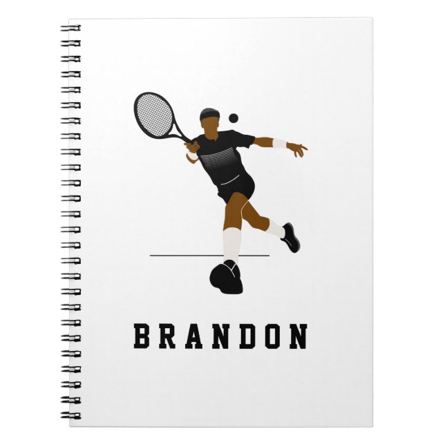 Tennis Player Illustration & Anpassningsbar Boys K Anteckningsbok (Framsidan)