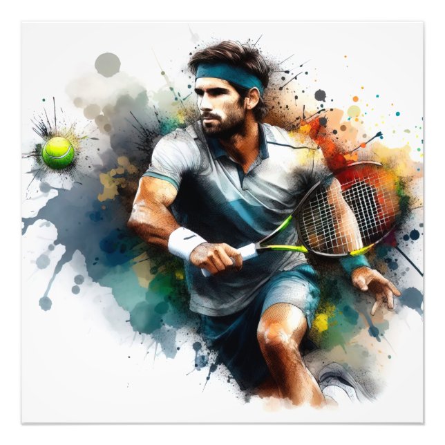 Tennis Player in Action Fototryck (Framsidan)