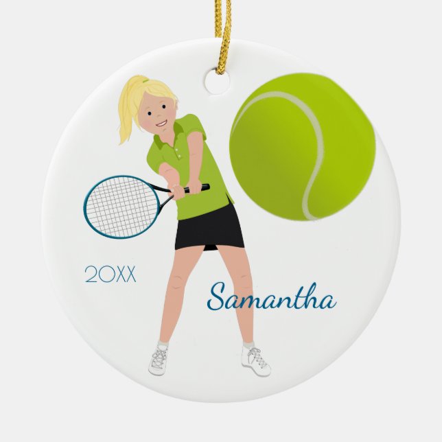 Tennis Player Light Blonde Keepsaké Ornament (Framsidan)