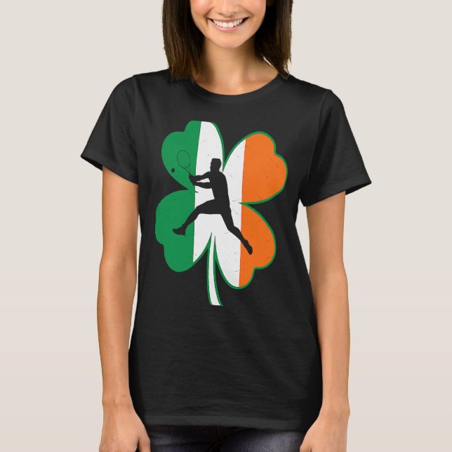 Tennis Player Lucky Shamrock Ireland Flagga St Pat T Shirt (Framsida)