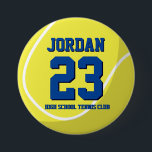 Tennis Player Number School Sports Team Button Knapp<br><div class="desc">En stift för perfekt för sportfantaster,  idrottsmän,  spelare,  tränare eller kapten i tennislaget. Du kan anpassa ordalydelsen så att den passar alla evenemang med det här idrottstemat,  oavsett om det är födelsedag,  mästerskap firande eller vinnande party.</div>