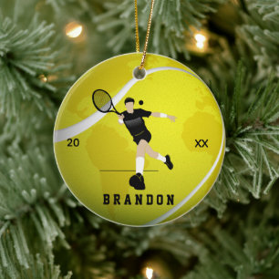 Tennis Player Silhouette Namn & Year Earth Boll Julgransprydnad Keramik