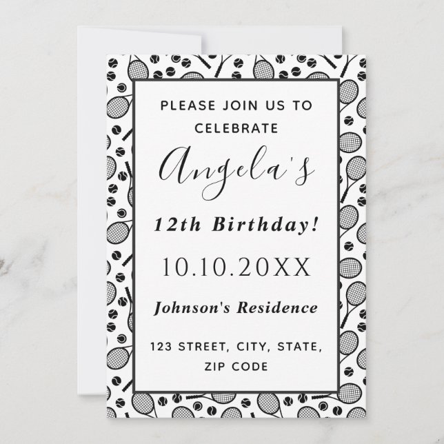 Tennis Players Födelsedagsfest Rackets & Bollar Ro Inbjudningar (Framsida)