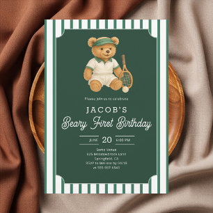 Tennis Preppy Bear 1-års inbjudan