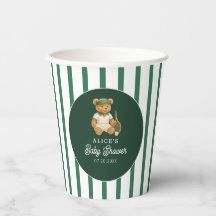 Tennis Preppy Bear Grönt Stripe Baby Shower