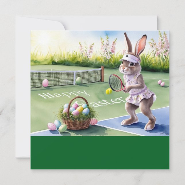 Tennis Rabbit Player Påsk Firande vid domstol Julkort (Framsida)