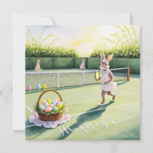 Tennis Rabbit Player Påsk Firande vid domstol Julkort