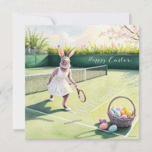 Tennis Rabbit Player Påsk Firande vid domstol Julkort
