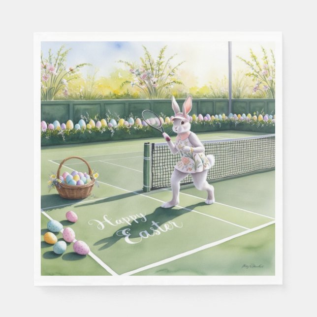 Tennis Rabbit Player Påsk Firande vid domstol Pappersservett (Framsidan)