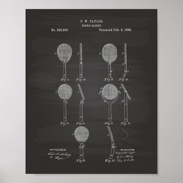Tennis Racket 1886 Patent Art Chalkboard Poster (Framsidan)