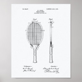 Tennis Racket 1907 Patent Art White Papper Poster