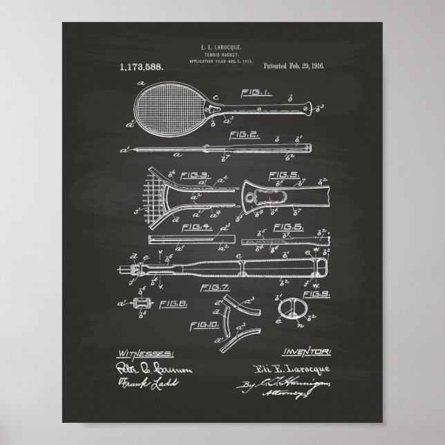 Tennis Racket 1916 Patent Art - Chalkboard Poster (Framsidan)