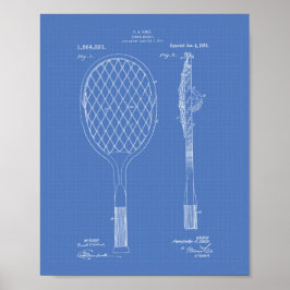 Tennis Racket 1921 Patent Art Blue Poster