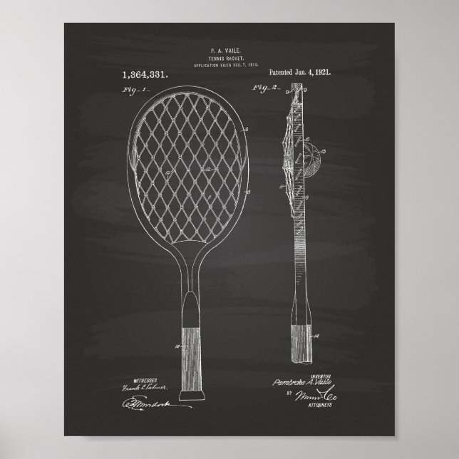 Tennis Racket 1921 Patent Art Chalkboard Poster (Framsidan)