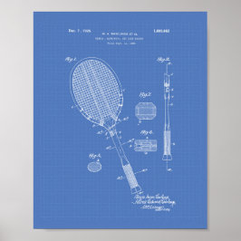 Tennis Racket 1925 Patent Art Blue Poster