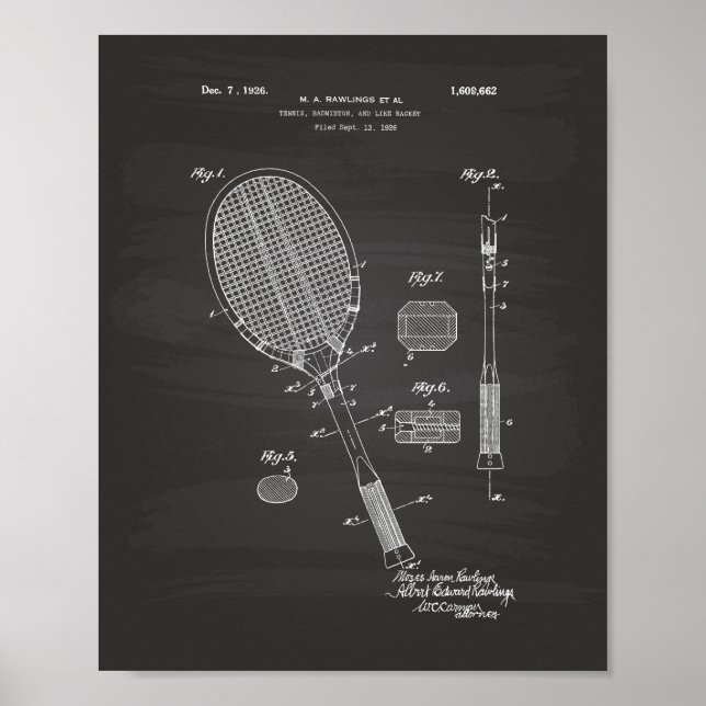 Tennis Racket 1925 Patent Art Chalkboard Poster (Framsidan)