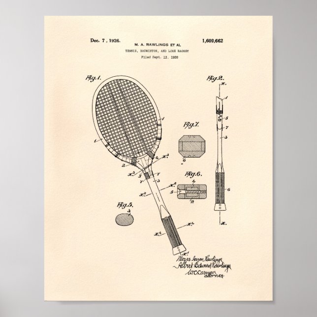 Tennis Racket 1925 Patent Art Old Peper Poster (Framsidan)