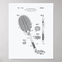 Tennis Racket 1925 Patent Art White Papper