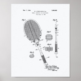 Tennis Racket 1925 Patent Art White Papper Poster