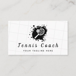 Tennis Racket Bläck Stänk Black & White Coach Klub Visitkort