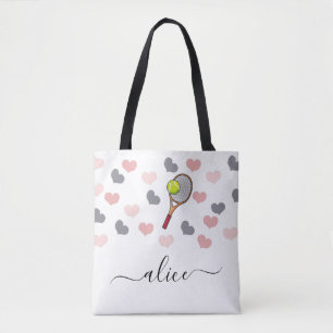 Tennis Racket Boll & Cute Rosa Heart Girls Namn Tygkasse