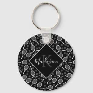 Tennis Racket Boll Mönster Initial & Namn Monogram Nyckelring