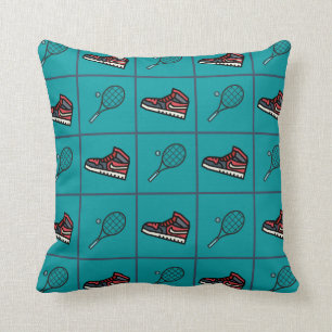 Tennis Racket Colorful Sneaker Mönster Blue Kudde