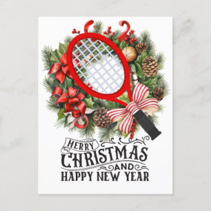Tennis racket för jul och nyårspart helg vykort
