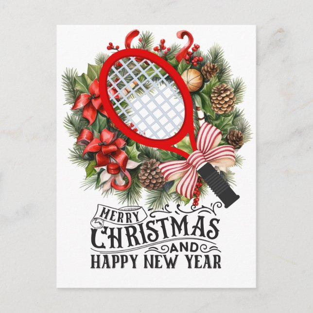 Tennis racket för jul och nyårspart helg vykort (Framsida)