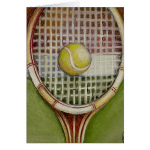 Tennis Racket med Boll Luting på Court Hälsningskort