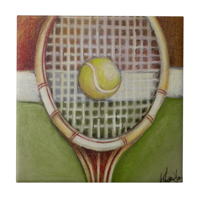 Tennis Racket med Boll Luting på Court Kakelplatta (Framsidan)
