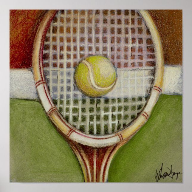Tennis Racket med Boll Luting på Court Poster (Framsidan)