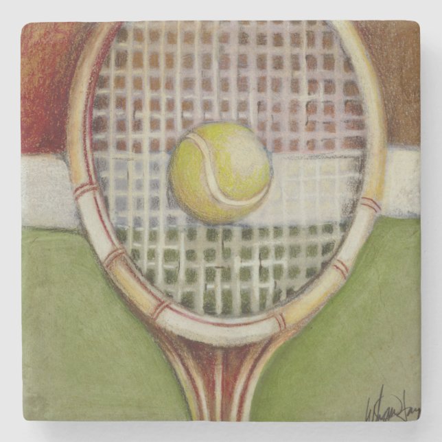 Tennis Racket med Boll Luting på Court Stenunderlägg (Framsidan)