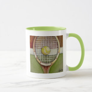 Tennis Racket med Boll Lutning vid domstolen Mugg