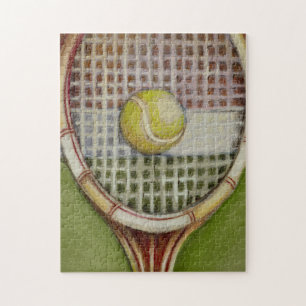 Tennis Racket med Boll Lutning vid domstolen Pussel