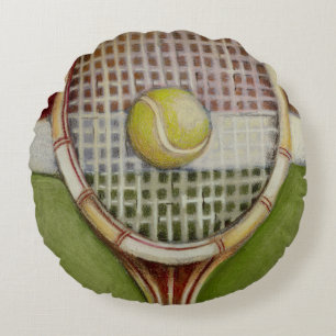 Tennis Racket med Boll Lutning vid domstolen Rund Kudde