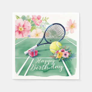 Tennis racket med boll och blommor födelsedagsfest pappersservett